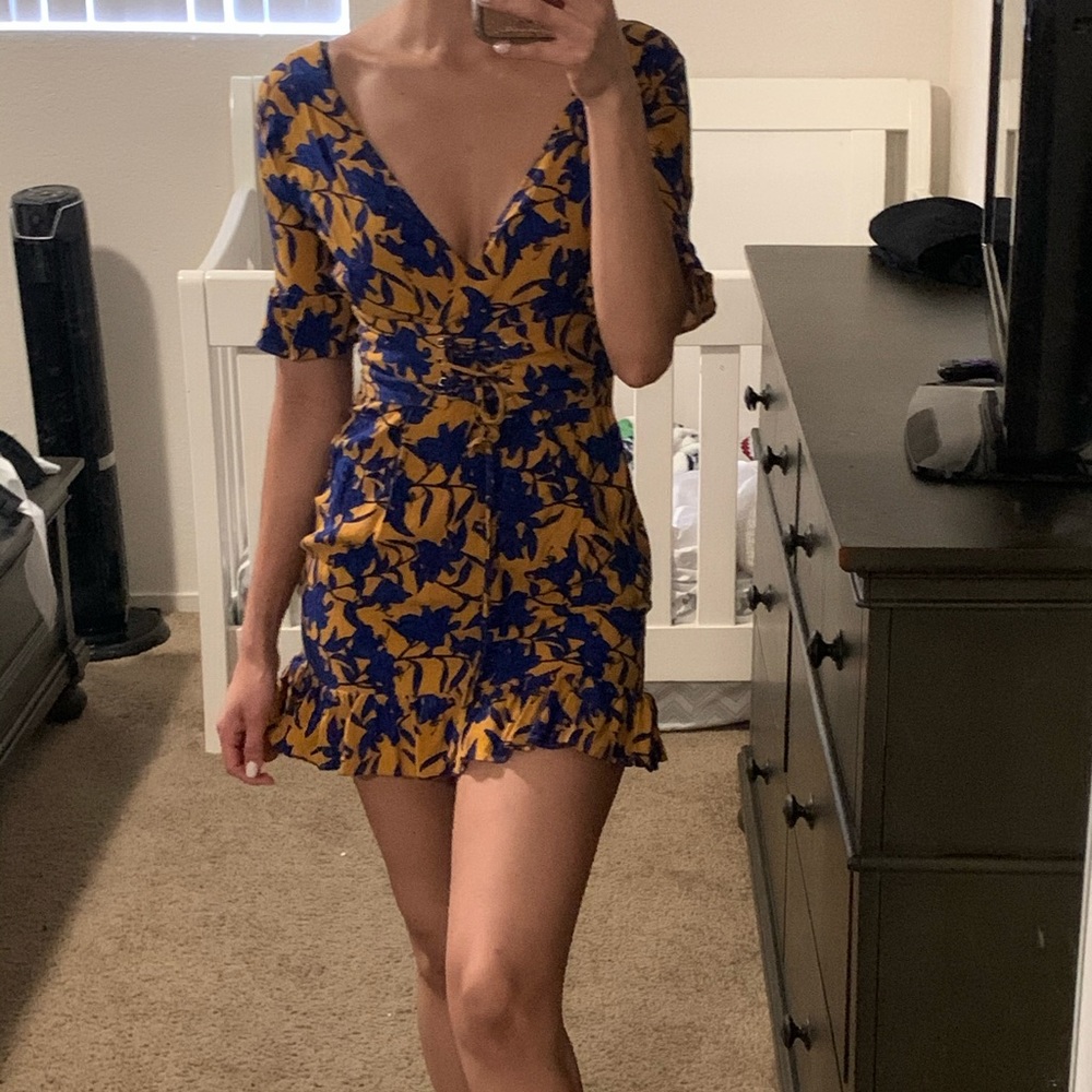 Mustard Floral Corset Swing mini dress